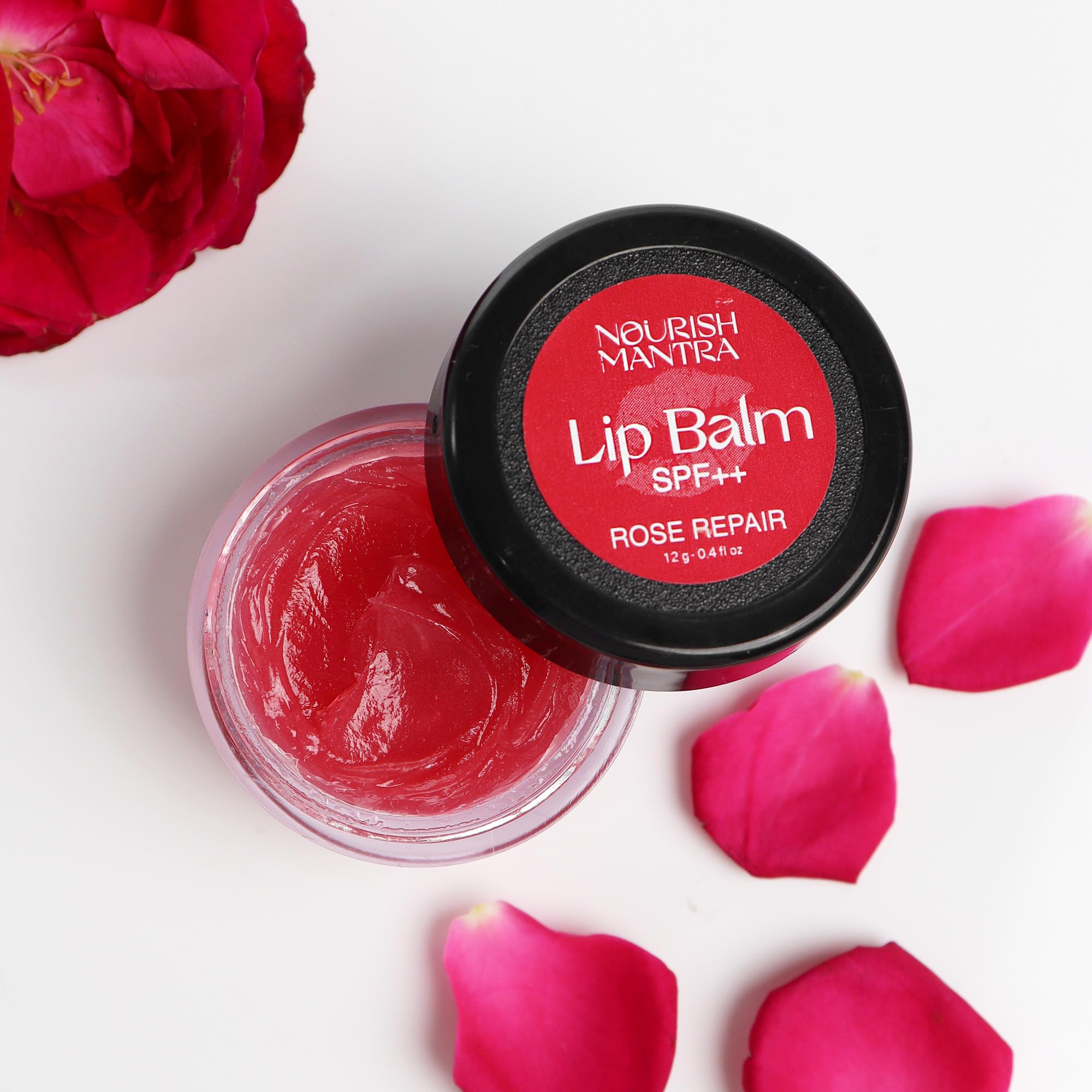 Nourish Mantra - Rose Repair Lip Balm with SPF | Made with Rose Extracts, Olive oil, Shea Butter, Vitamin E and Avocado Oil | For Dry, Chapped and Dark Lips | Best for Both Women and Men | 12g